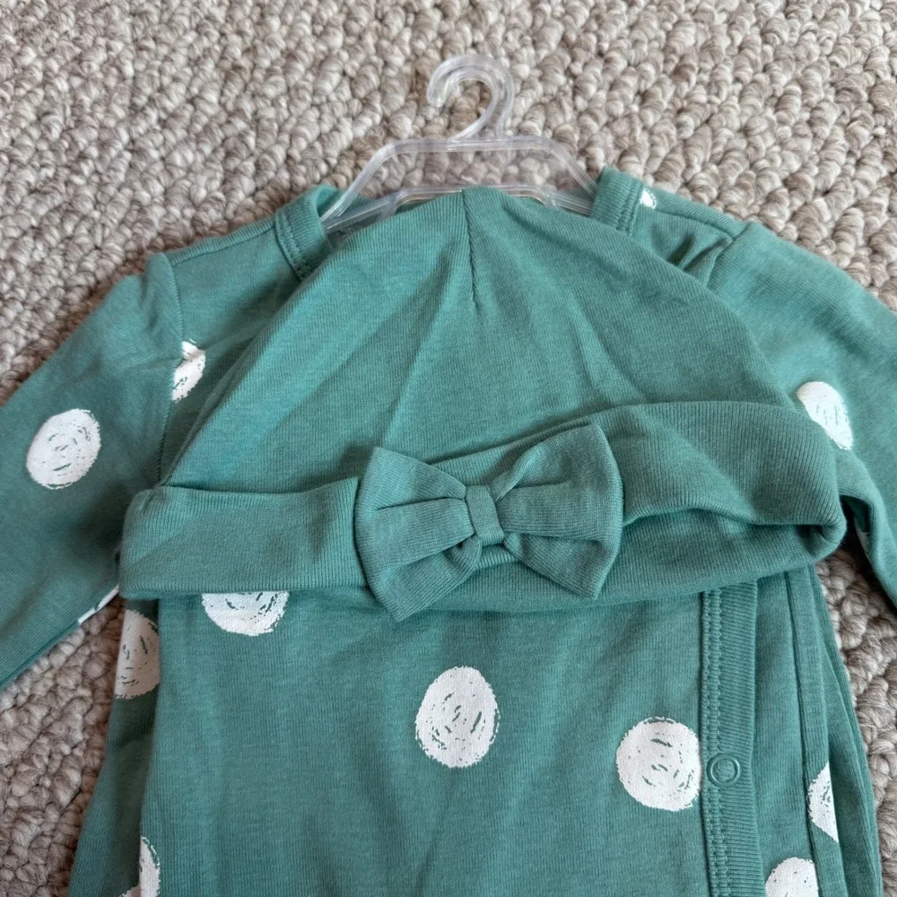 Carters Baby‎ Girls 3pc Teal Polka Dot Bodysuit Pants Hat Set Size 9 Months